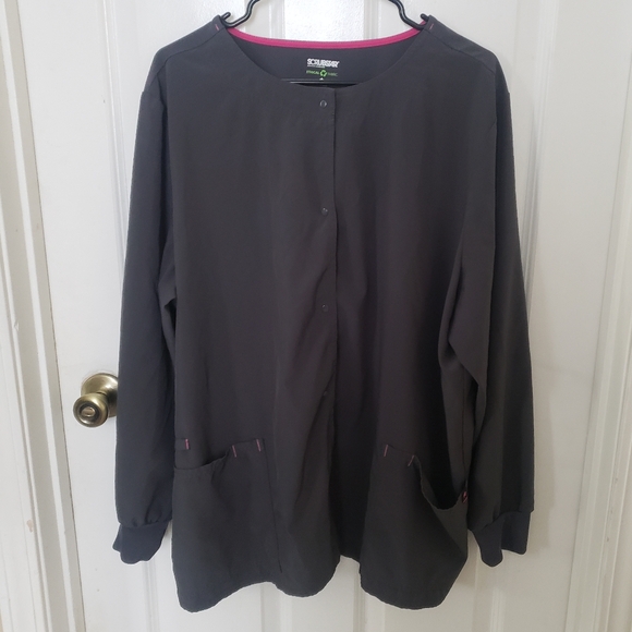 Scrubstar Gray Plus Size Scrub Jacket with Pink Trim 2XL Premium Scrubwear - Picture 1 of 7